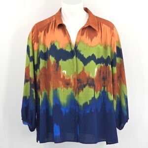 Investments Button Up Shirt Womens Size 2X Watercolor Lagenlook Lagom Work Artsy